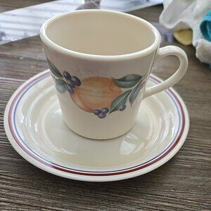 Vintage Corning Corelle Abundance Fruit Replacement Coffee Mug Tea Cup Saucer